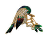 D'Orlan Bird on Branch Enamel 14kgp Rhinestones Vintage Figural Brooch