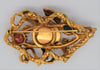 Swoboda Triple Dragon Jade Carnelian Vintage Figural Pin Brooch