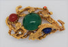 Swoboda Triple Dragon Jade Carnelian Vintage Figural Pin Brooch
