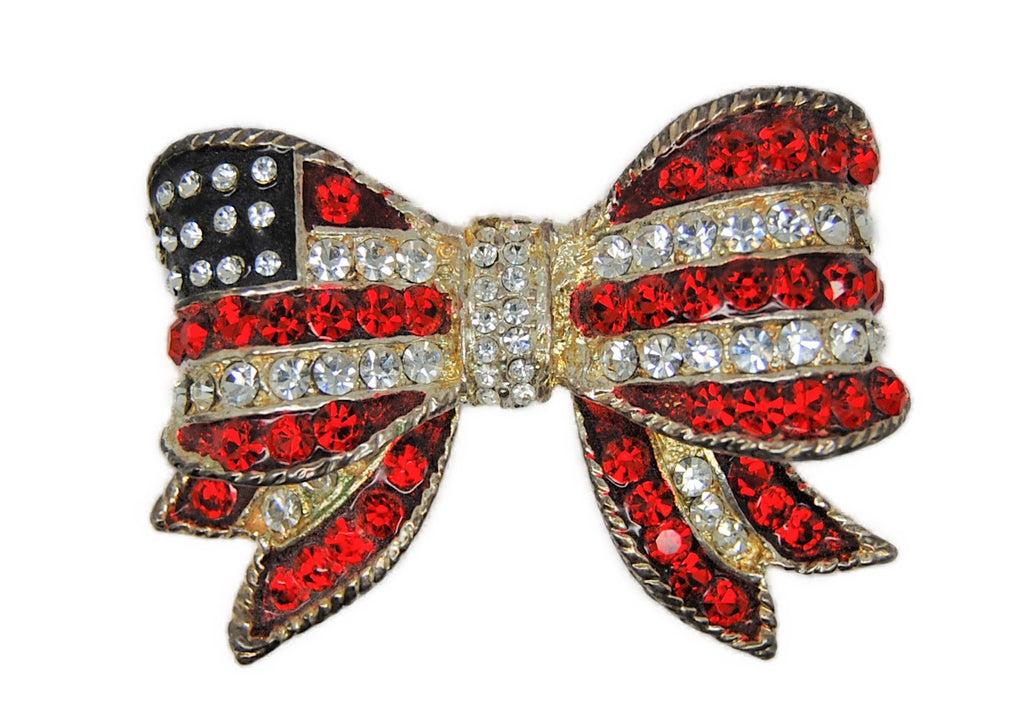 KJL Patriotic Flag Stars & Stripes Bow Vintage Figural Pin Brooch