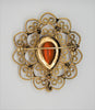 Beau Filigree Amber Gold Tone & Rhinestones Vintage Figural Pin Brooch