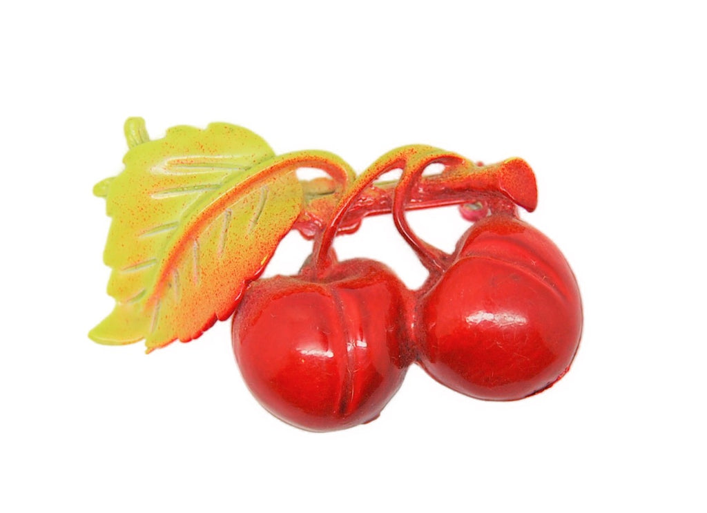Leafy Cherries Vintage Figural Costume Brooch