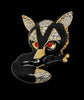 Adorable Black Flow Enamel Fox Vintage Figural Pin Brooch