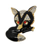 Adorable Black Flow Enamel Fox Vintage Figural Pin Brooch