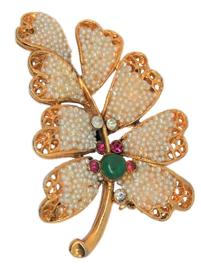 BSK Pave Pearl Rhinestone Cab Bug Vintage Costume Figural Pin Brooch