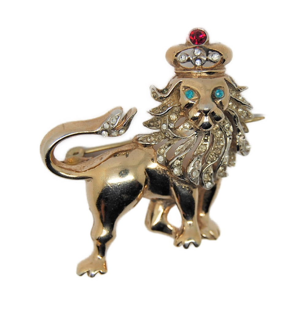 British Reja Crown Royal Lion Vermeil Patriotic Vintage Costume Figural Brooch