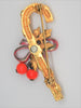 ART Candy Cane Holly Ribbon Christmas Vintage Figural Pin Brooch