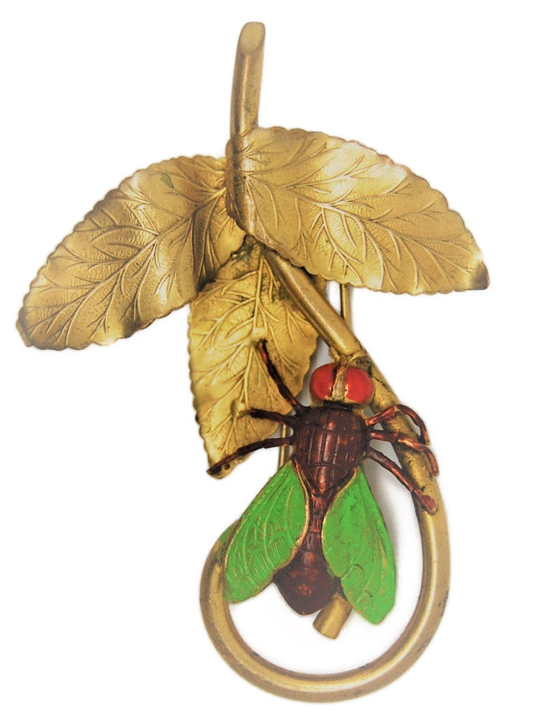 Monet Floral Insect Enamel Vintage Fur Clip Pin Brooch 1940s