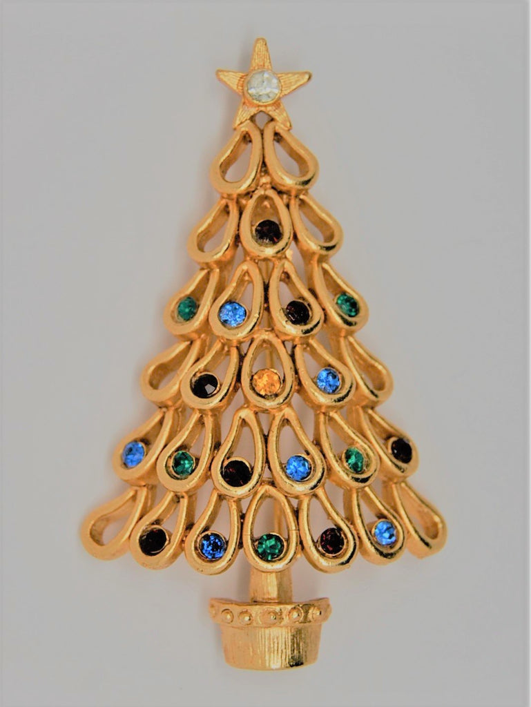 Klein II Christmas Rhinestone Loop Figural Tree Brooch - 1999