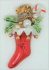 ART Holiday Christmas Stocking Kitty Cat Cane Figural Vintage Brooch