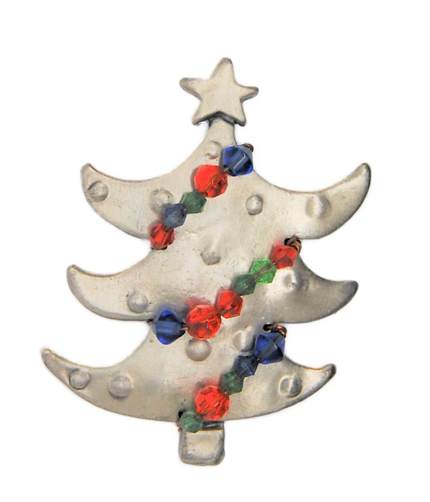 Seuss Christmas Tree Vintage Figural Bead Garland Brooch - 1980s