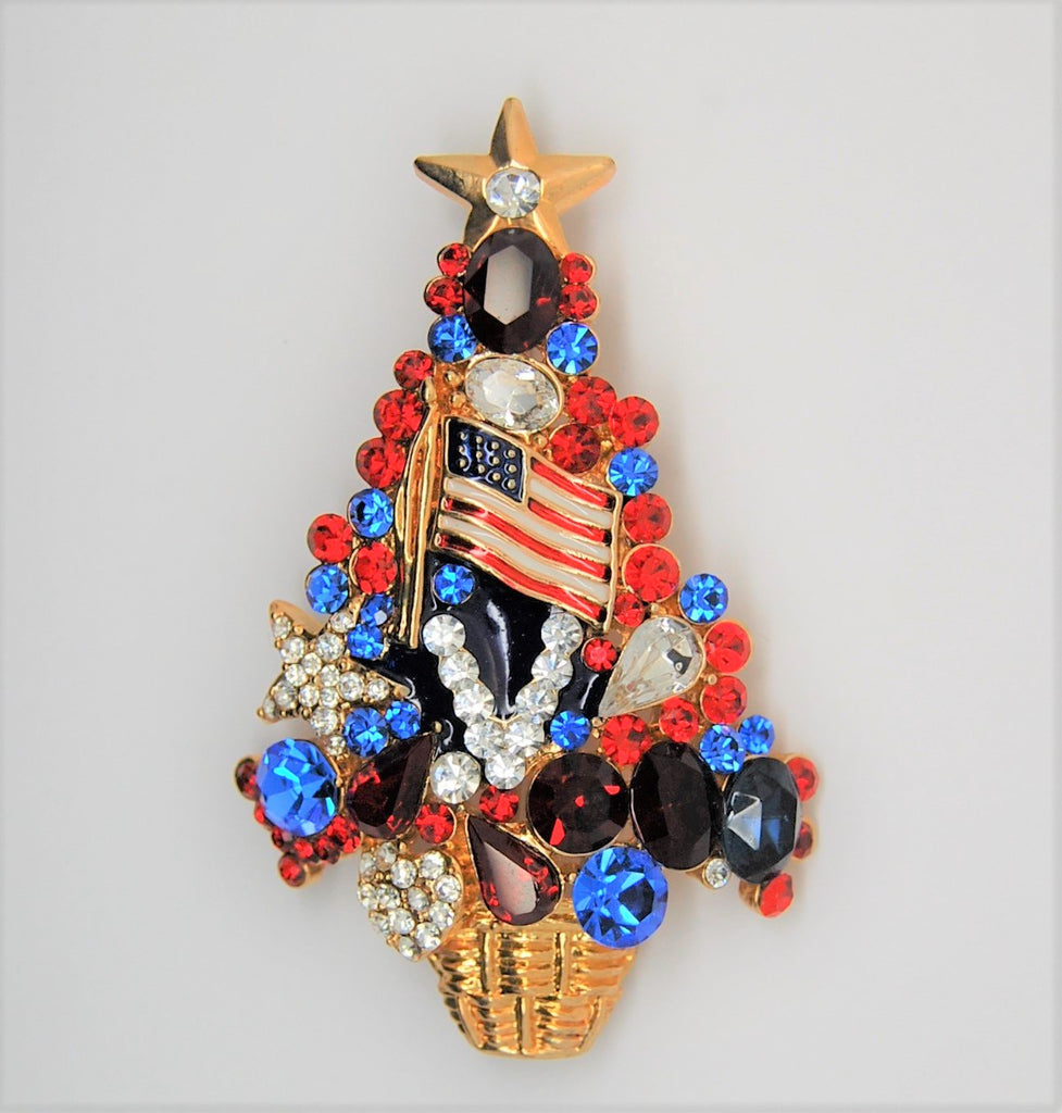 Patriotic American Flag Victory Christmas Tree Figural Pin Brooch