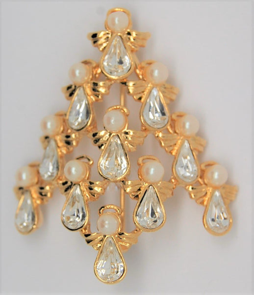 Avon Angel Christmas NR Guardian Pearl Holiday Tree Figural Brooch