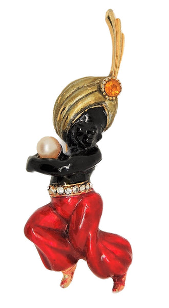 ART Genie Aladdin Blackamoor Swami Vintage Figural Pin Brooch - 1950s Rare