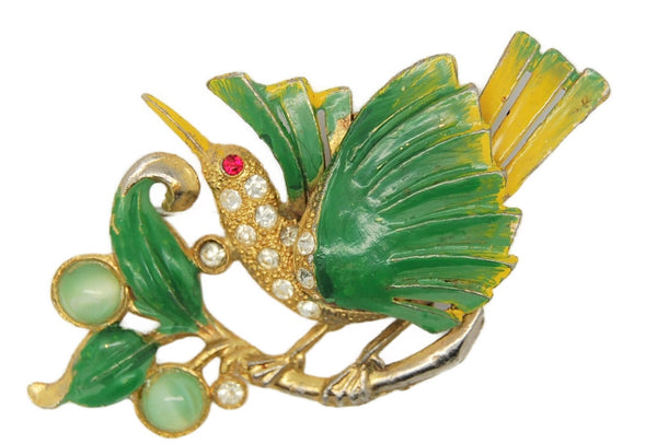 Block Coro Bird on Branch Enameled Vintage Figural Pin Brooch