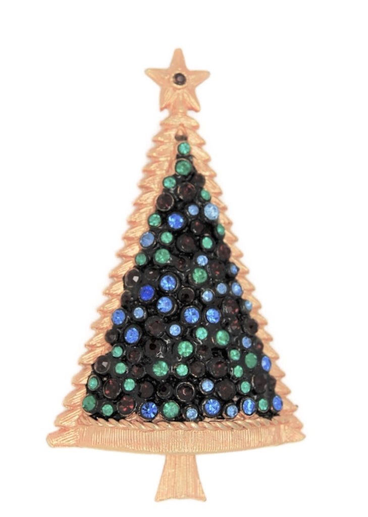 Carnegie Rhinestone Pave Christmas Holiday Tree Vintage Figural Brooch