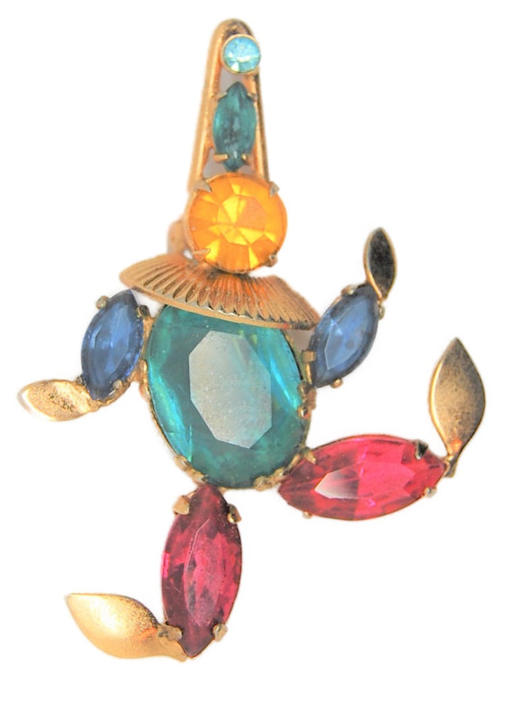 Coro Clown Gold Plate Rhinestones Vintage Figural Costume Brooch