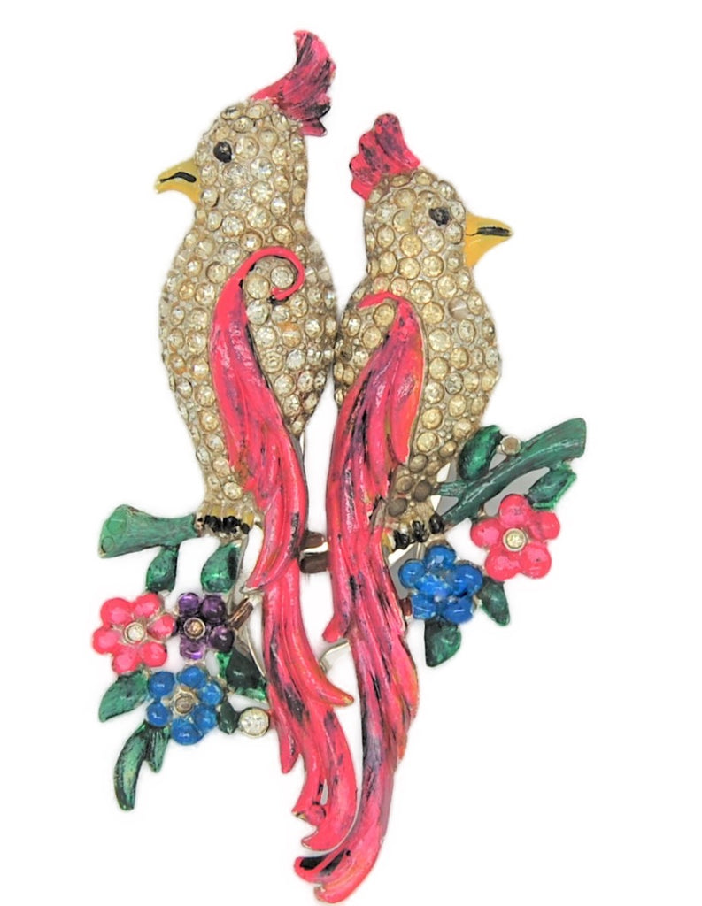 Coro Parrots Calopsitta Cockatoo Birds Duette Vintage Costume Pin Brooch