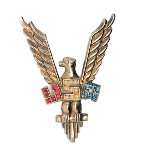 American Eagle Victory Patriotic WW2 Sterling Vintage Costume Figural Pin Brooch