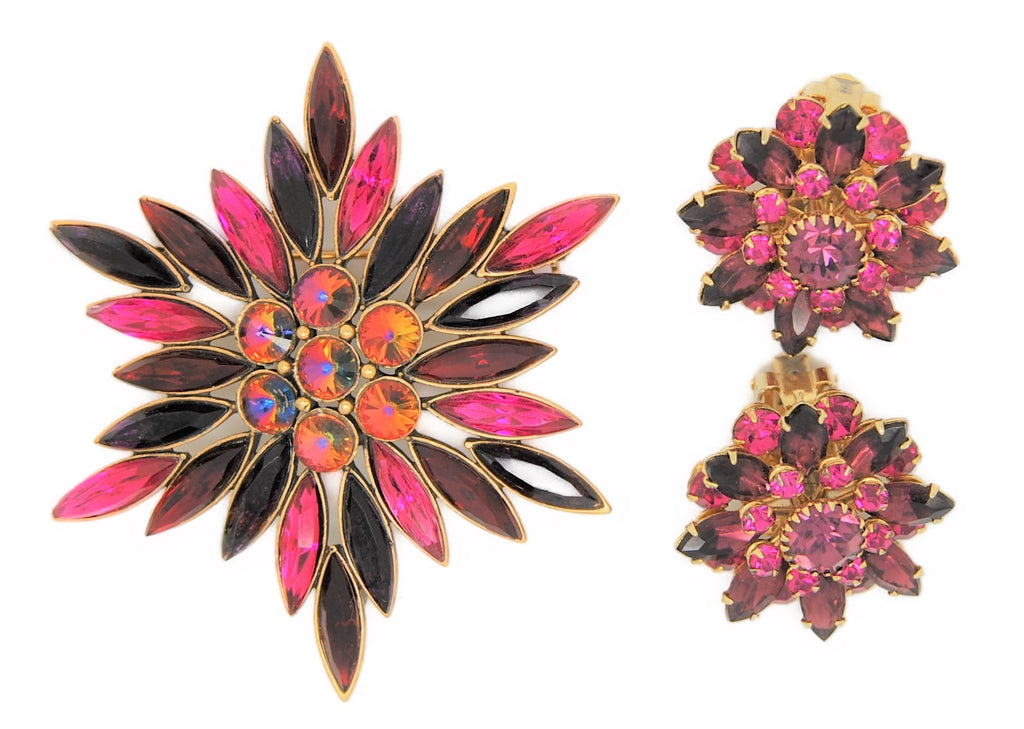 Judy Lee Sparkling Starburst Purples Vintage Figural Brooch & Matching Earrings