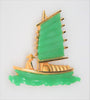 Carnegie Oriental Junk Boat Jade Green Vintage Figural Pin Brooch 1950s