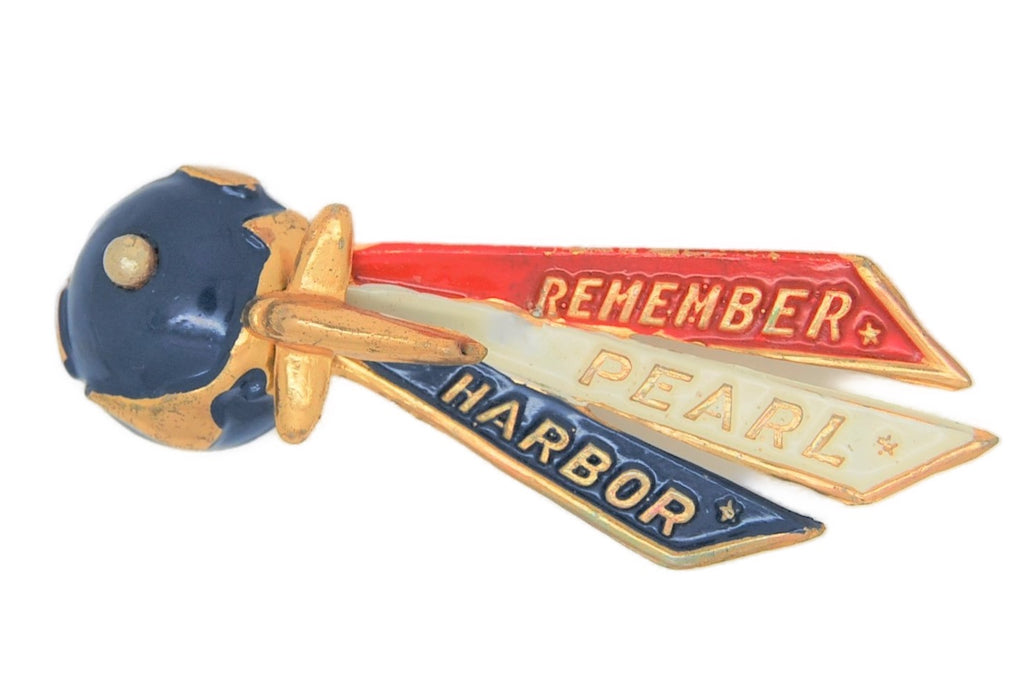 Lampl Patriotic WW2 Remember Pearl Harbor Vintage Figural Pin Brooch
