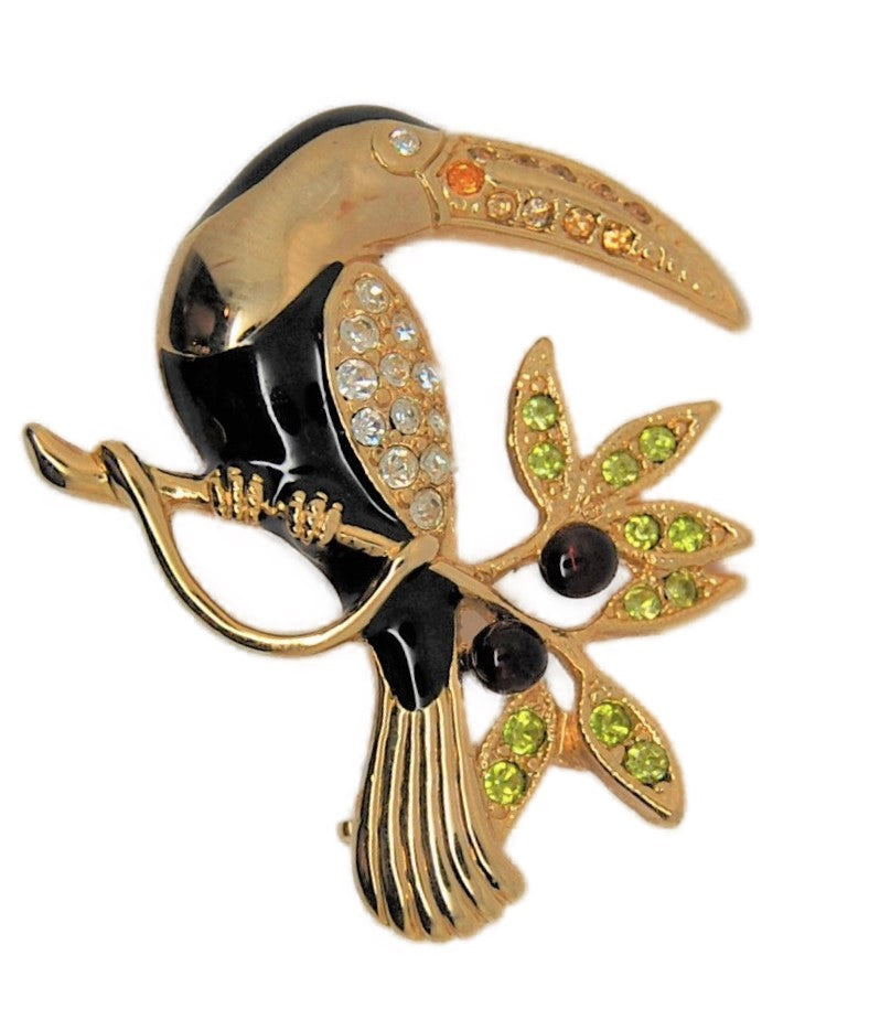 Monet Toucan Cherry Berries Vintage Figural Pin Brooch
