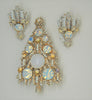 Hollycraft Christmas Candle White Opal Holiday Tree Figural Brooch & Earrings