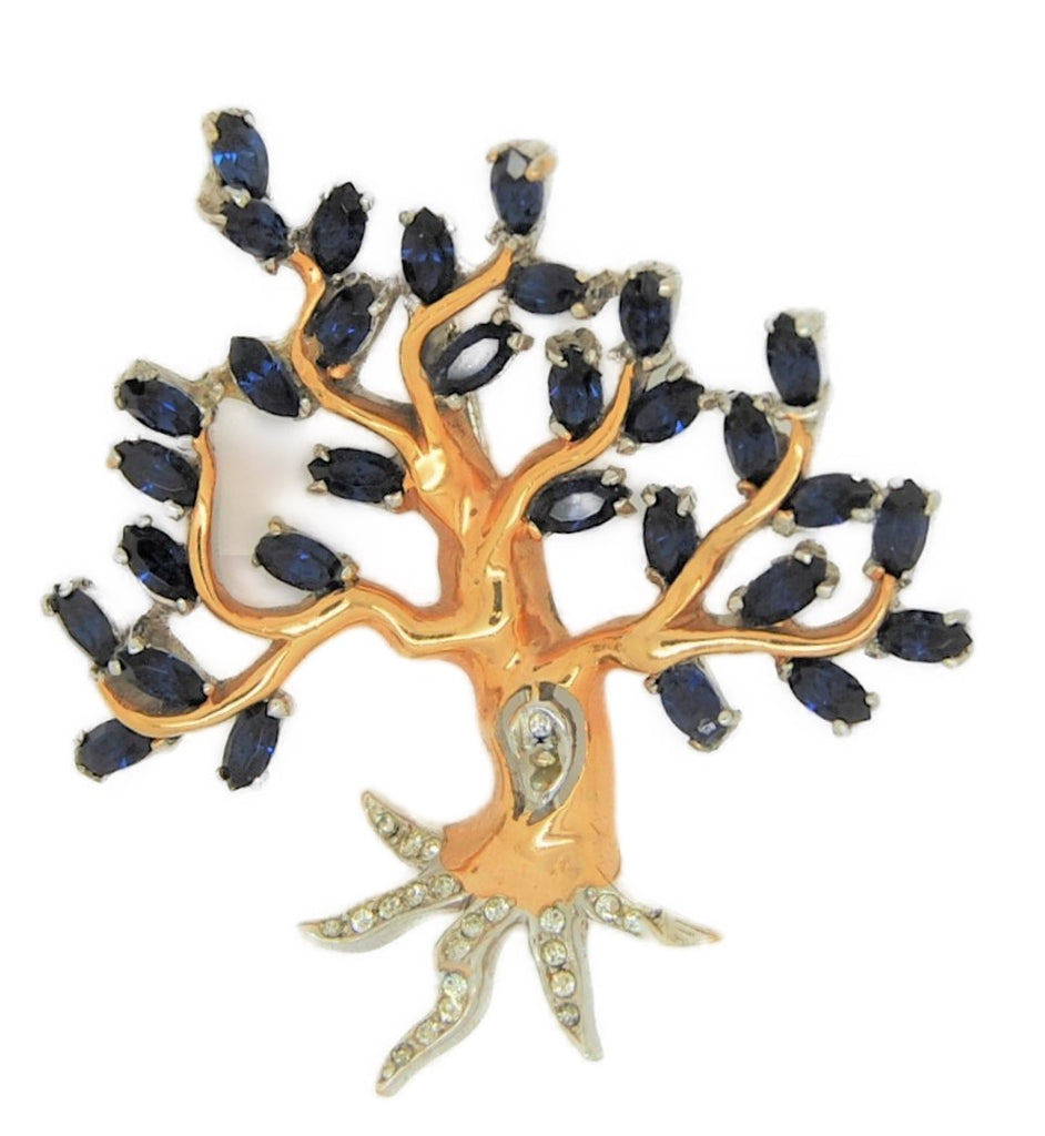 Reja Tree of Life Sapphire Blues Vintage Costume Figural Pin Brooch
