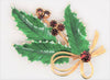 St Labre Christmas Holly Berries & Bow Enamel Figural Vintage Brooch