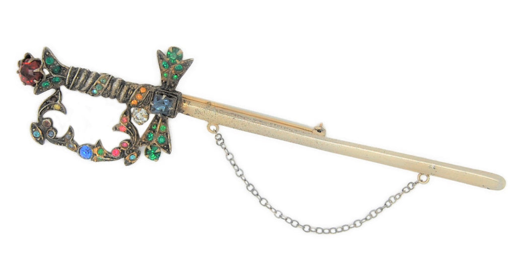 Hess-Appel Jolle Sterling Jeweled Sword Chain Vintage Figural Pin Brooch