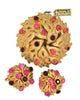 Trifari Gold Tone Floral Leaves Dome Vintage Brooch & Matching Earrings Demi