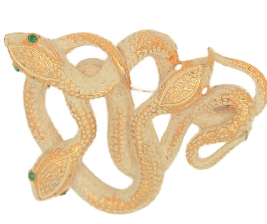 Mandle Triple Gold Tone Snakes Vintage Costume Figural Pin Brooch