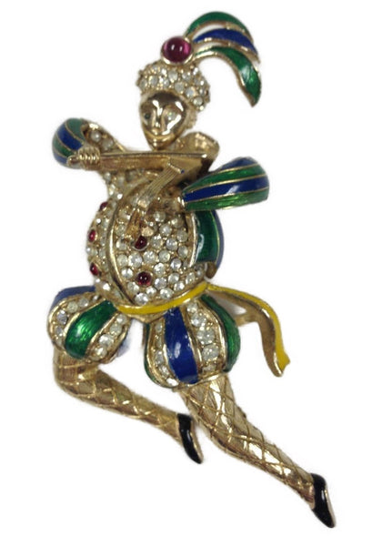 Ciner Jester Violin Musician Vintage Figural Pin Brooch