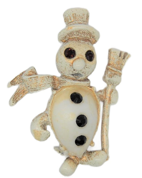 Dodds Doddz Christmas Snowman Chalk & Rhinestones Figural Brooch