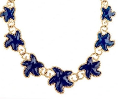 Trifari Blue Lucite Gold Plated Starfish Vintage Figural Necklace