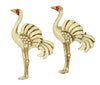 Longcraft Ostrich Twin Pins Gold Plated White Enamel Vintage Figural Brooch Set