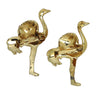 Longcraft Ostrich Twin Pins Gold Plated White Enamel Vintage Figural Brooch Set