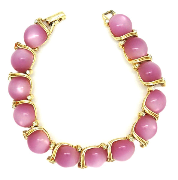 Lisner 1950s Baby Pink Lucite Moonstone Vintage Link Bracelet