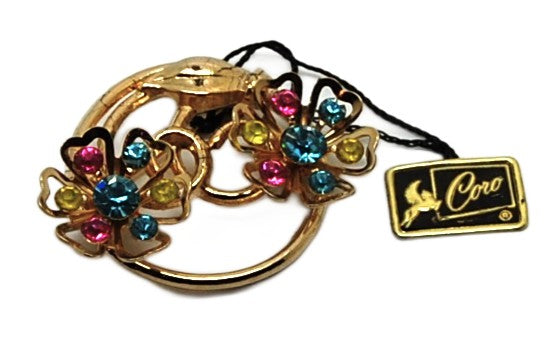 Coro Pegasus Double Floral Circular Vintage Figural Pin Brooch