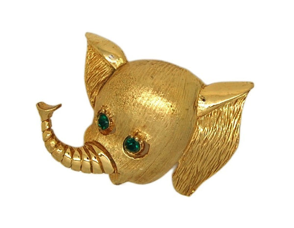 Pell Trunk Up for Luck Gold Tone Elephant Vintage Figural Pin Brooch