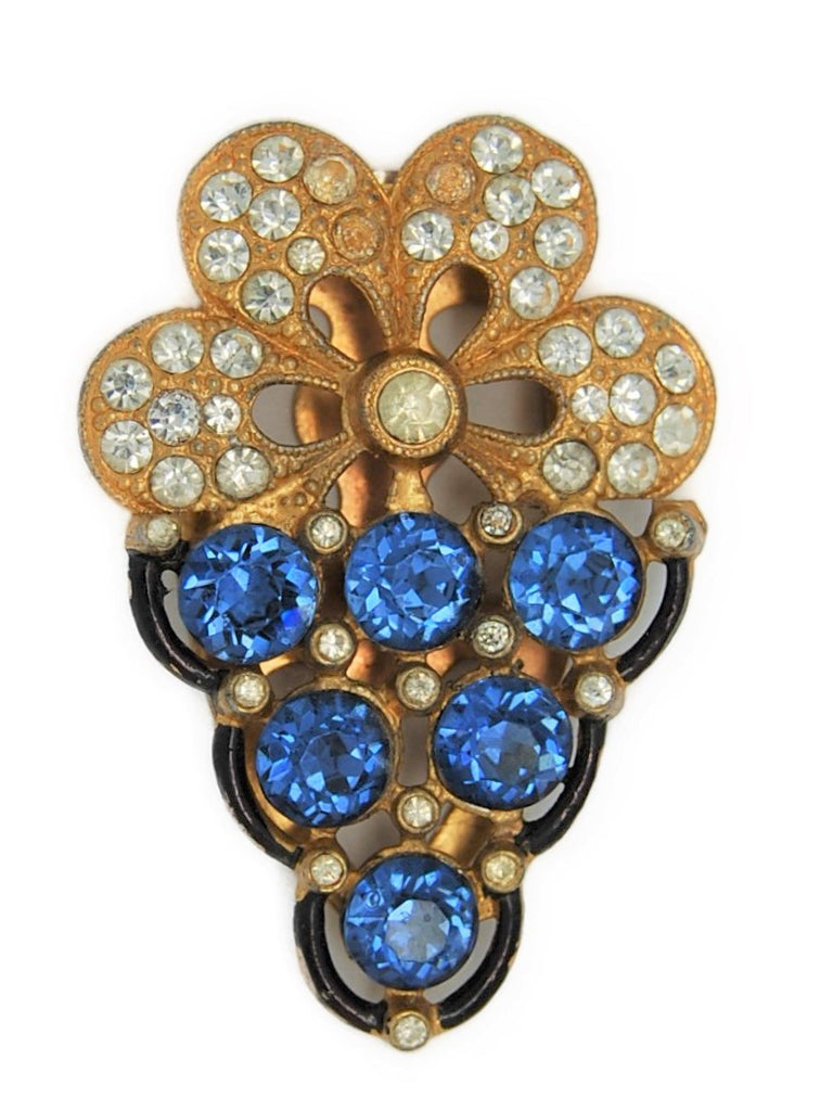 Sapphire Blue Grapes 1920s Dress Clip Vintage Figural Brooch