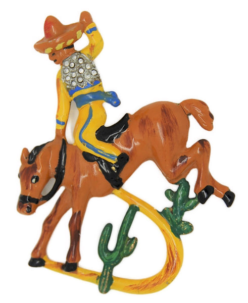 Bauman Massa Reinad Cowboy Bucking Bronco Vintage Figural Costume Brooch