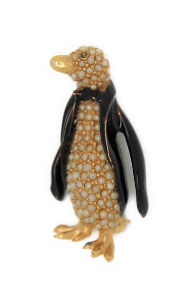 Ciner Pearl & Enamel Penguin Vintage Figural Costume Brooch