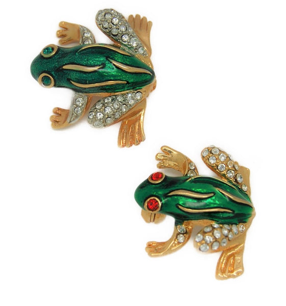 Craft Green Enamel Frog Vintage Figural Costume Brooch Set