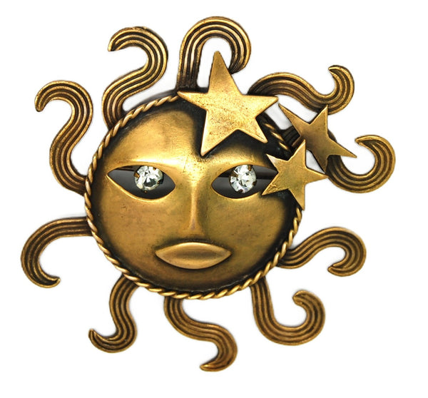 Joseff Russian Gold Plate Sun & Stars Vintage Figural Brooch 1940s