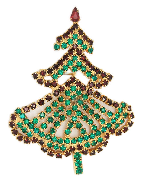 Holiday Triple Tier Dangling Rhinestone Tree Vintage Figural Pin Brooch