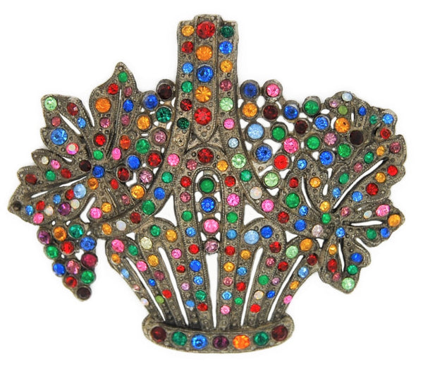 Glass Works Basket of Flowers Vintage Figural Pin Brooch