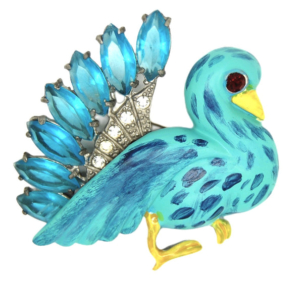 Corocraft Dove Pigeon Peacock Bird Vintage Costume Figural Pin Brooch