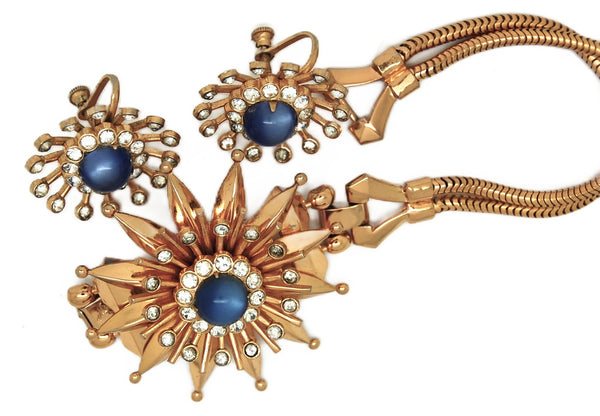 Coro Pegasus Star Sapphire Dimensional Starburst Vintage Bracelet & Earrings Set MINT